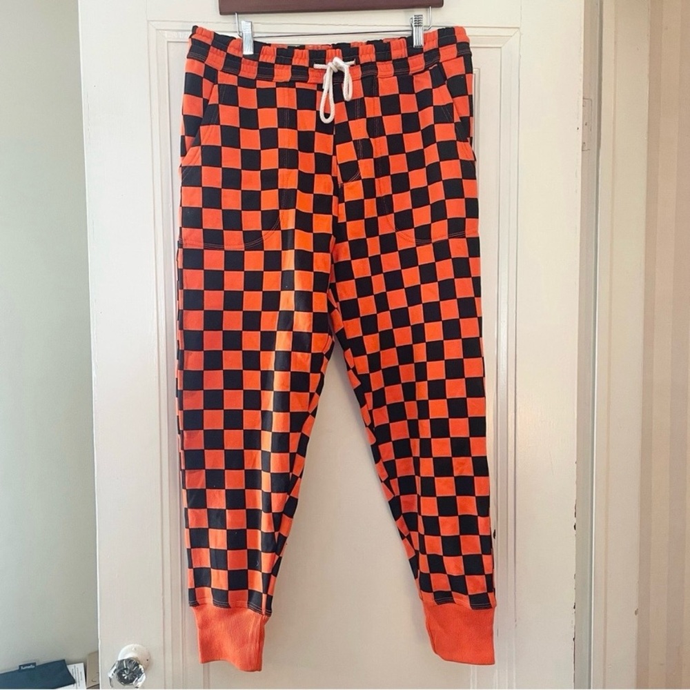 Urban Outfitters Orange & Black Checkered Halloween Sweatpants w/ Pockets, L/XL